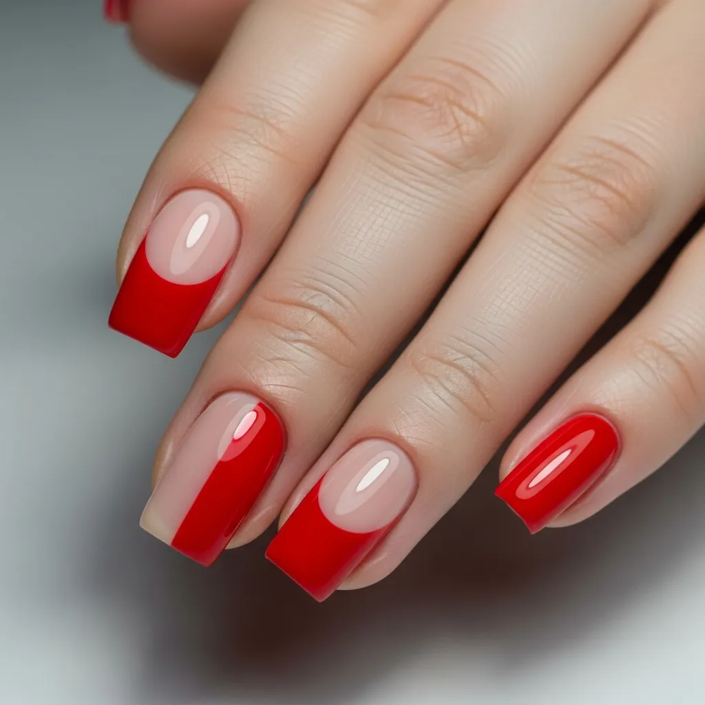 two tone dipped red and nude half moon