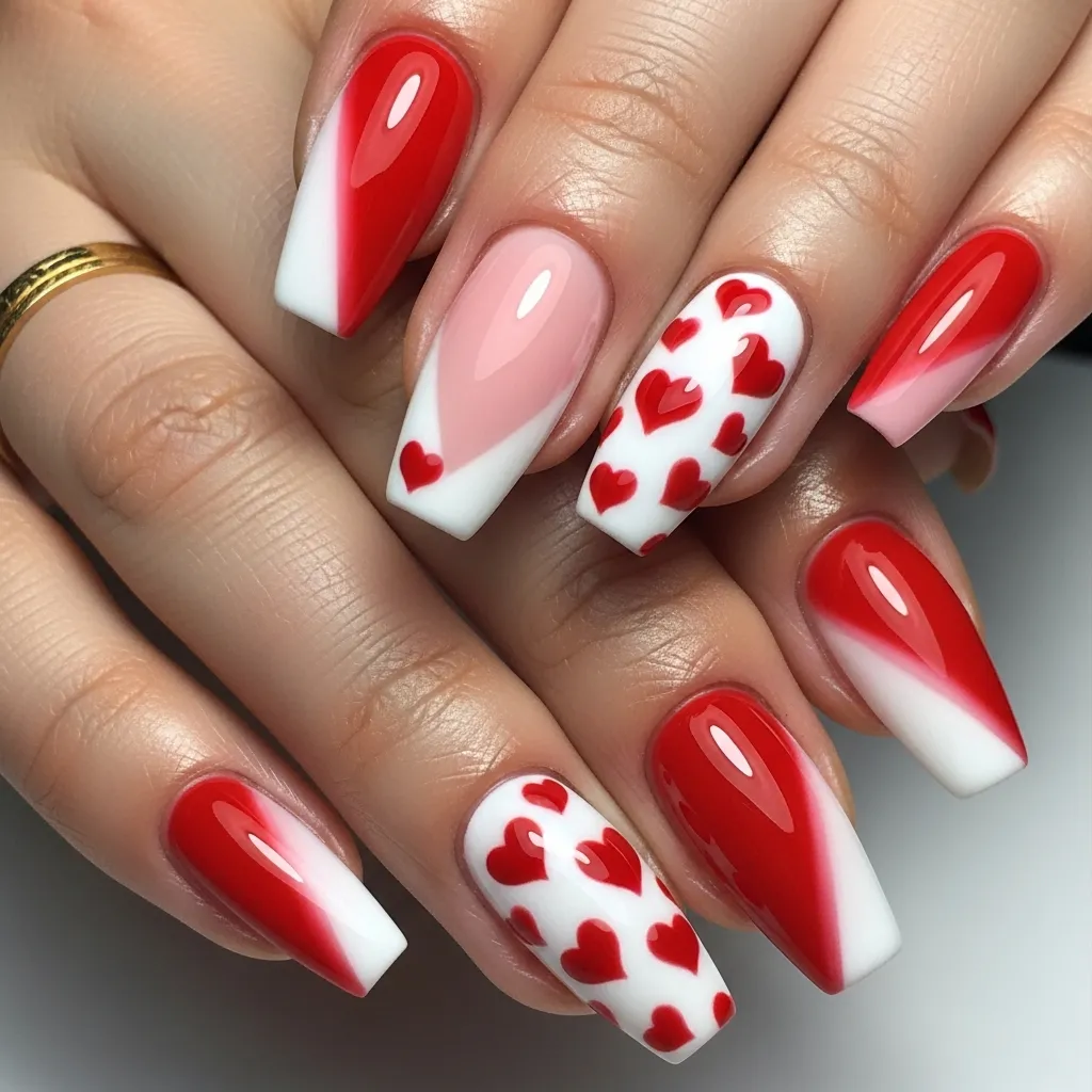 Top 19 Floating Heart Valentines Nails You'll Adore 13 valentine s color block with floating hearts