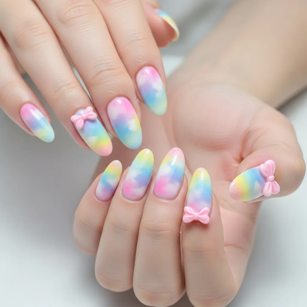 Top 25 Valentines Day Nails with Bows: Adorable and Romantic Nail Art Ideas 21 watercolor nails with a bow