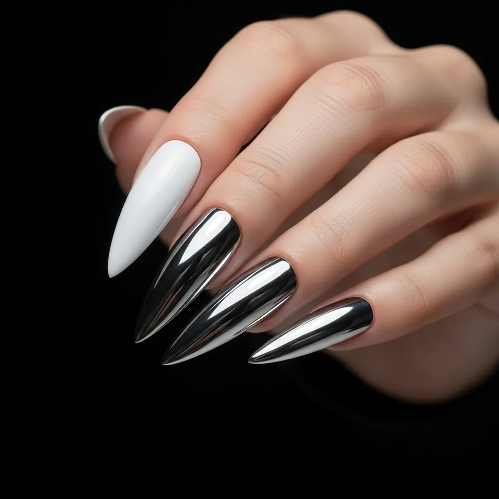 white to silver metallic ombre