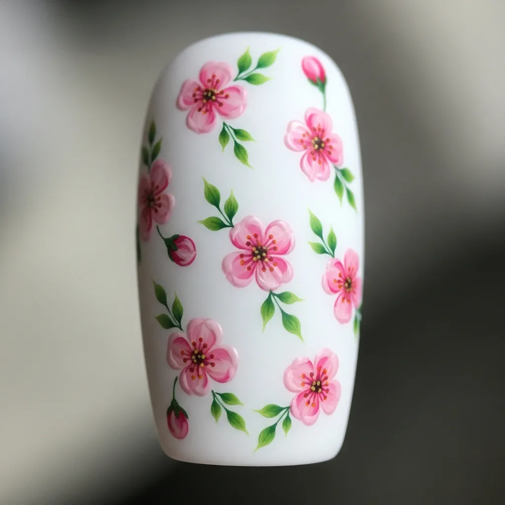 23 Dreamy White and Pink Valentines Nail Inspo 7 white with delicate pink floral accents