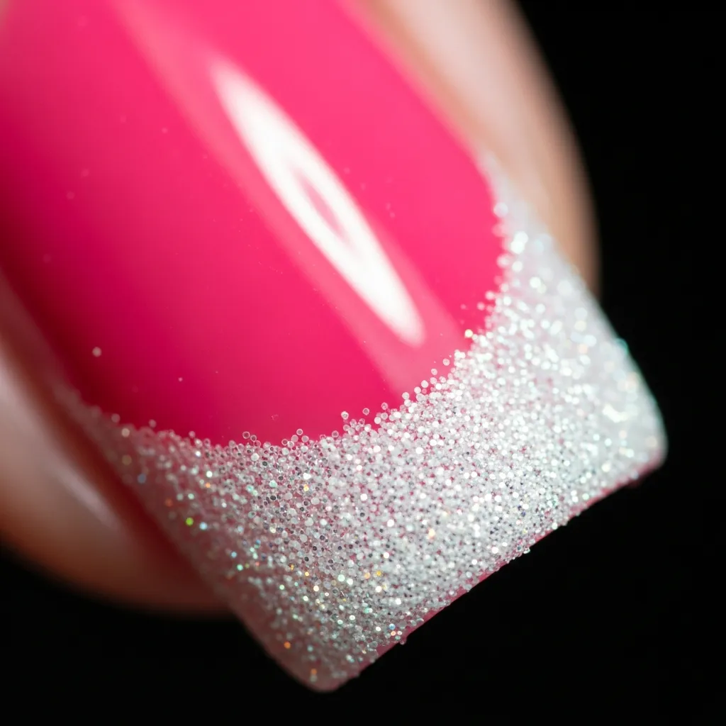 23 Dreamy White and Pink Valentines Nail Inspo 21 white with pink glitter french tips reverse