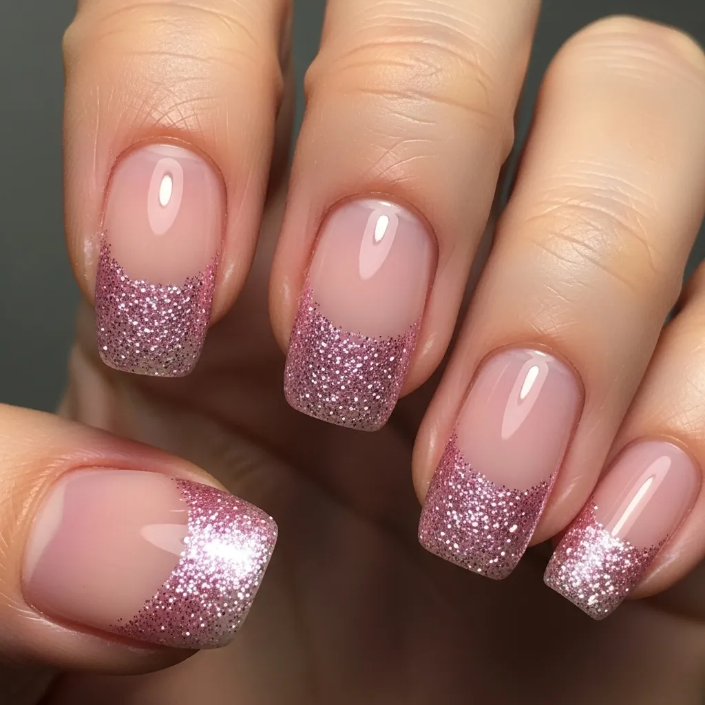 23 Dreamy White and Pink Valentines Nail Inspo 13 white with pink glitter french tips