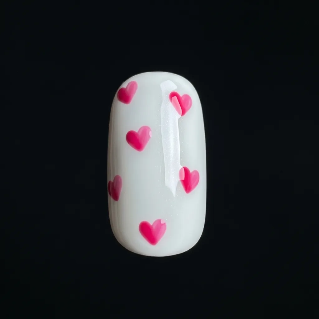 23 Dreamy White and Pink Valentines Nail Inspo 4 white with pink heart embellishments