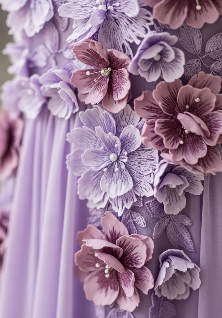 21 Lilac Summer Wedding Guest Dresses for Every Style 18 Lilac maxi gown with floral appliqué for wedding guest