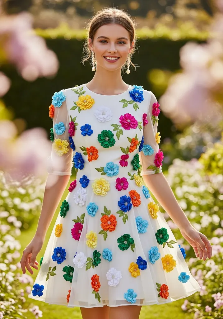 27 Summer Wedding Guest Dress Ideas for Every Venue 28 Floral appliqué mini dress for wedding guest