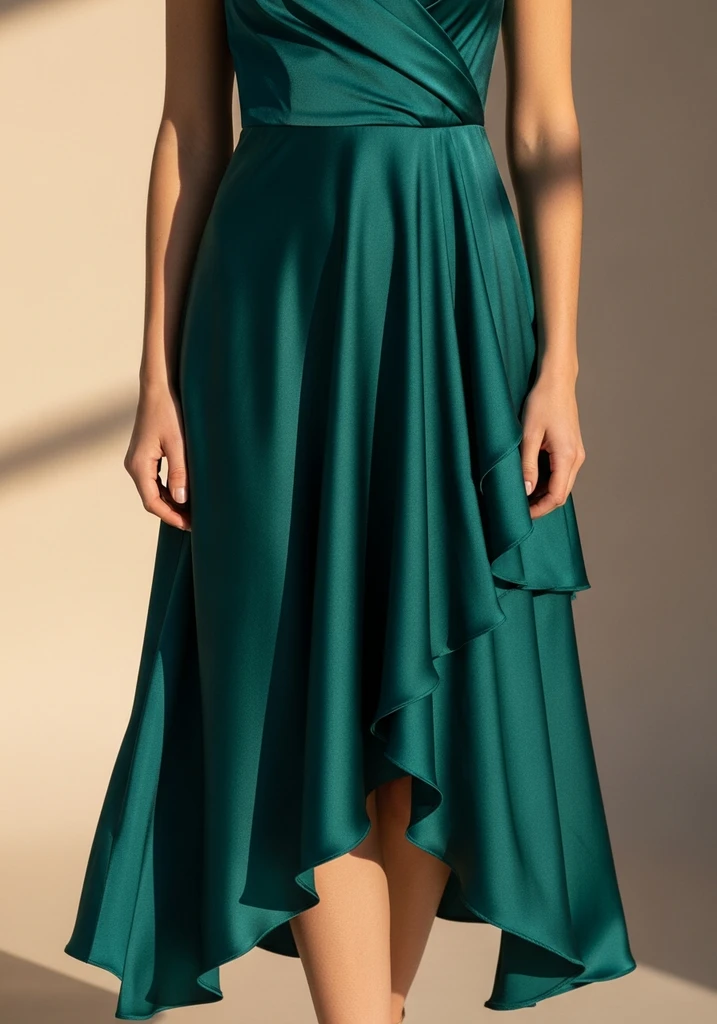 25 Midi Summer Wedding Guest Dresses for Every Style 19 Teal silk asymmetrical hem midi dress