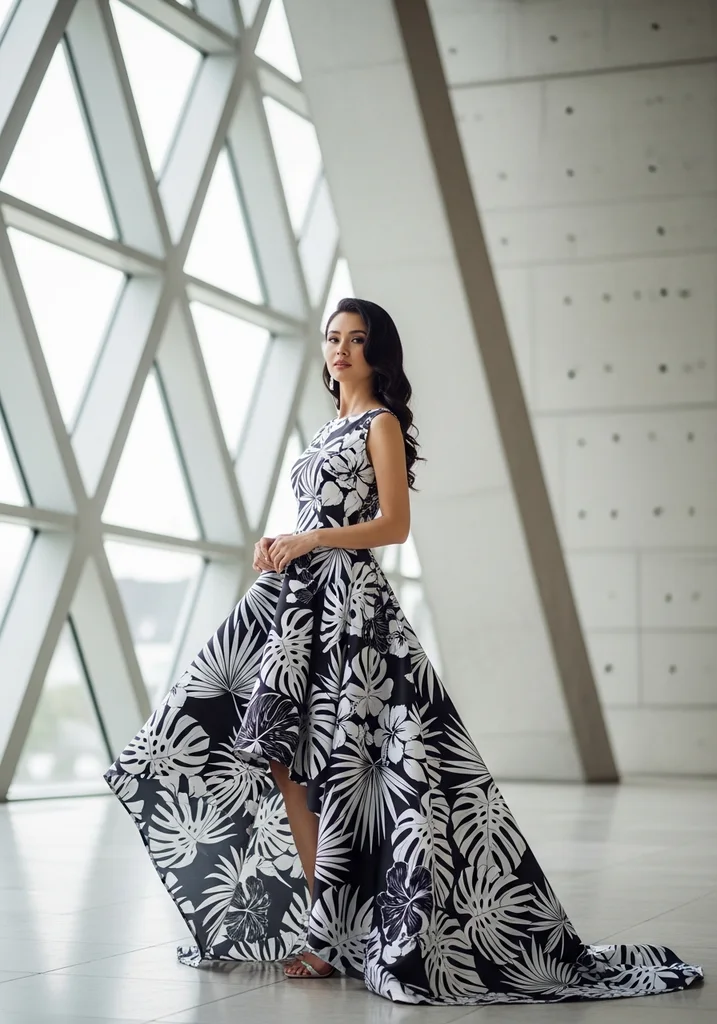 21 Tropical Print Summer Wedding Guest Dresses 20 Asymmetrical Hem dress with modern tropical graphics, chic and dynamic