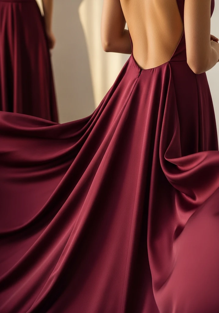 Burgundy backless silk gown for guest