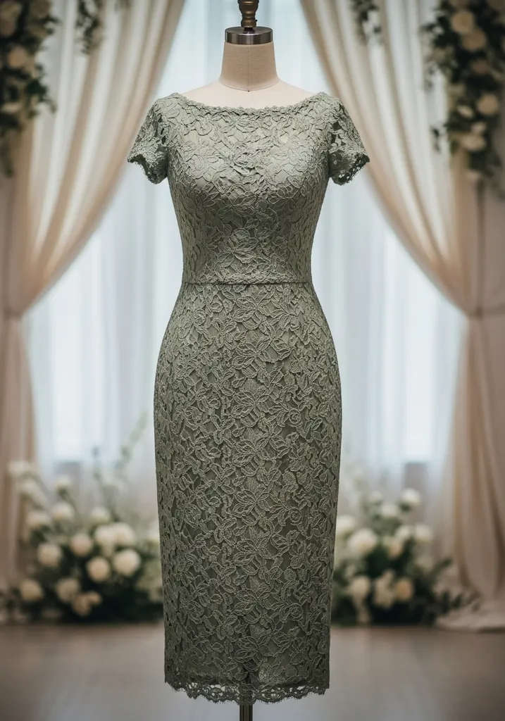 17 Sage Green Summer Wedding Guest Dresses 11 Bateau neck sage green lace pencil dress