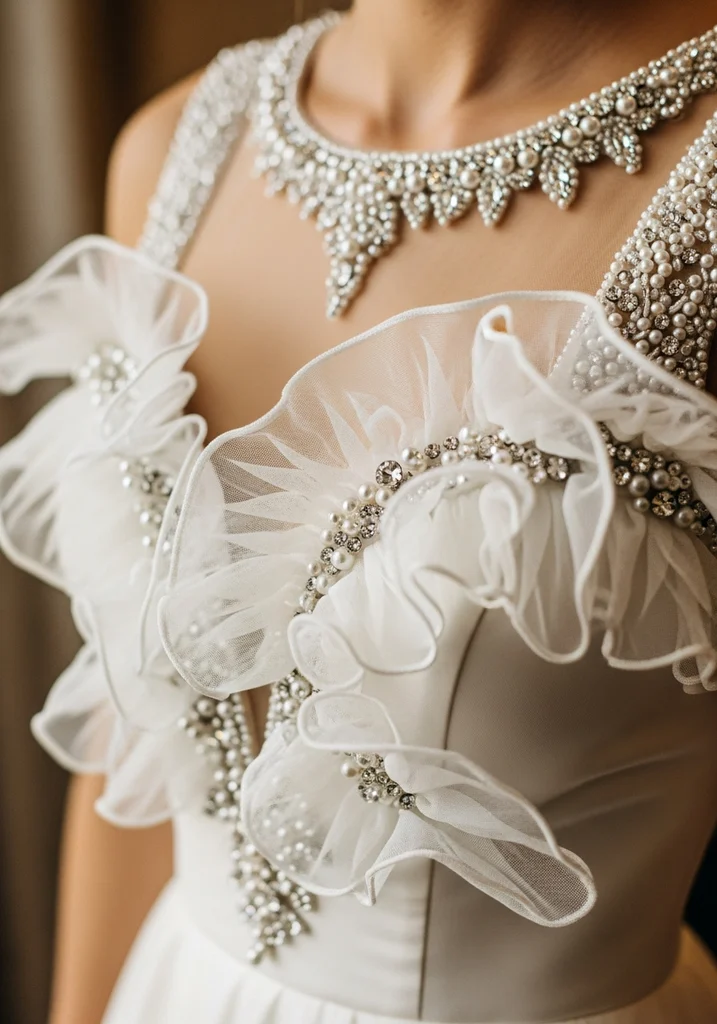 Beaded neckline ruffle dress