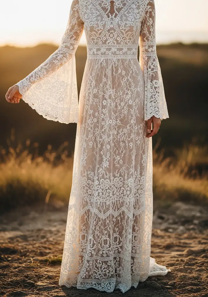Bohemian lace maxi dress with embroidery