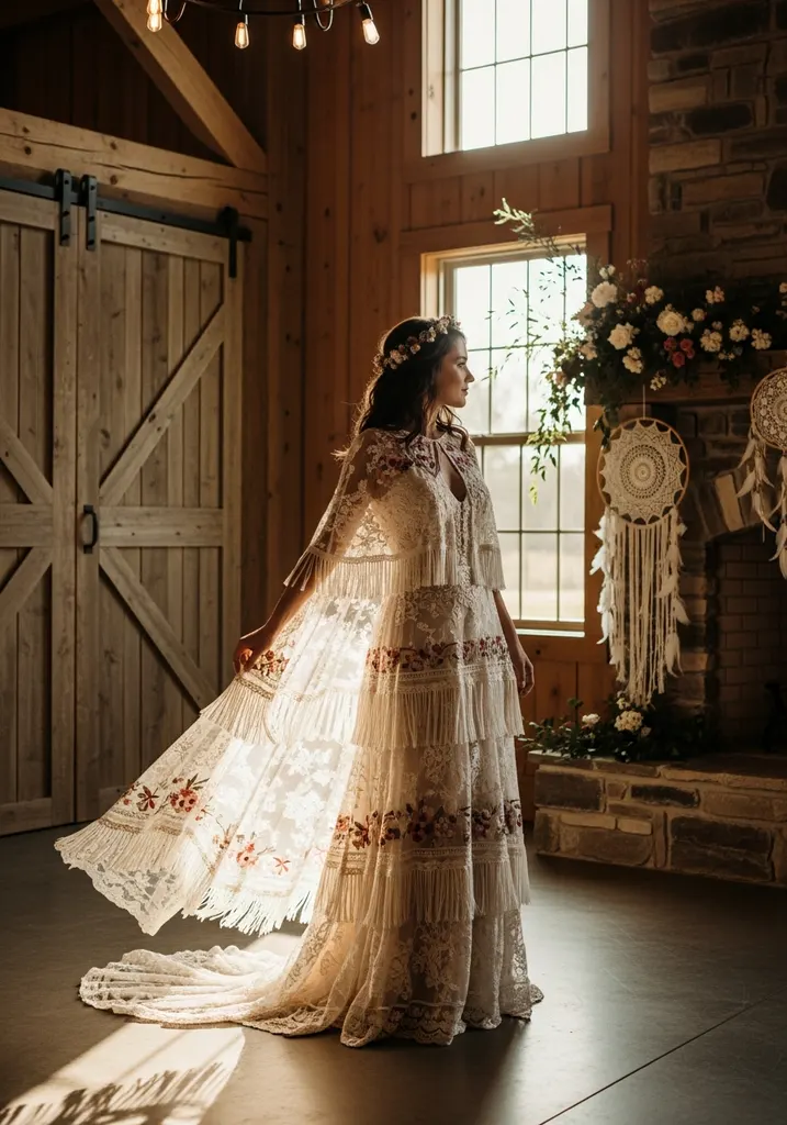 21 Cape Summer Wedding Guest Dresses for Elegant Style 14 Bohemian tiered cape dress