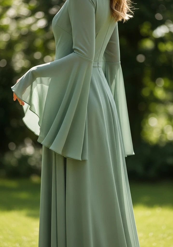 17 Sage Green Summer Wedding Guest Dresses 14 Boho sage green bell sleeve chiffon dress