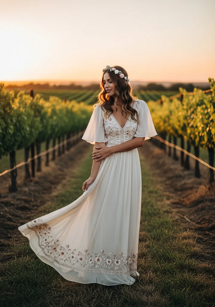 19 Best Chiffon Summer Wedding Guest Dresses 12 Boho chiffon maxi dress with flutter sleeves