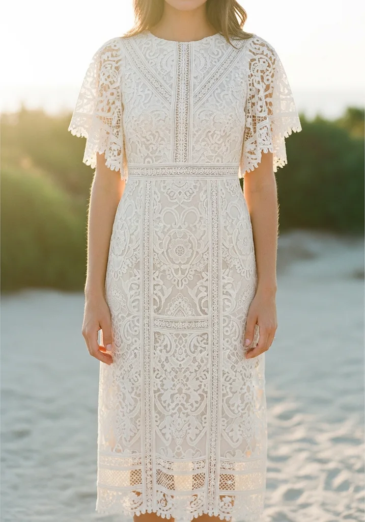 25 Midi Summer Wedding Guest Dresses for Every Style 13 Boho lace midi dress with flutter sleeves