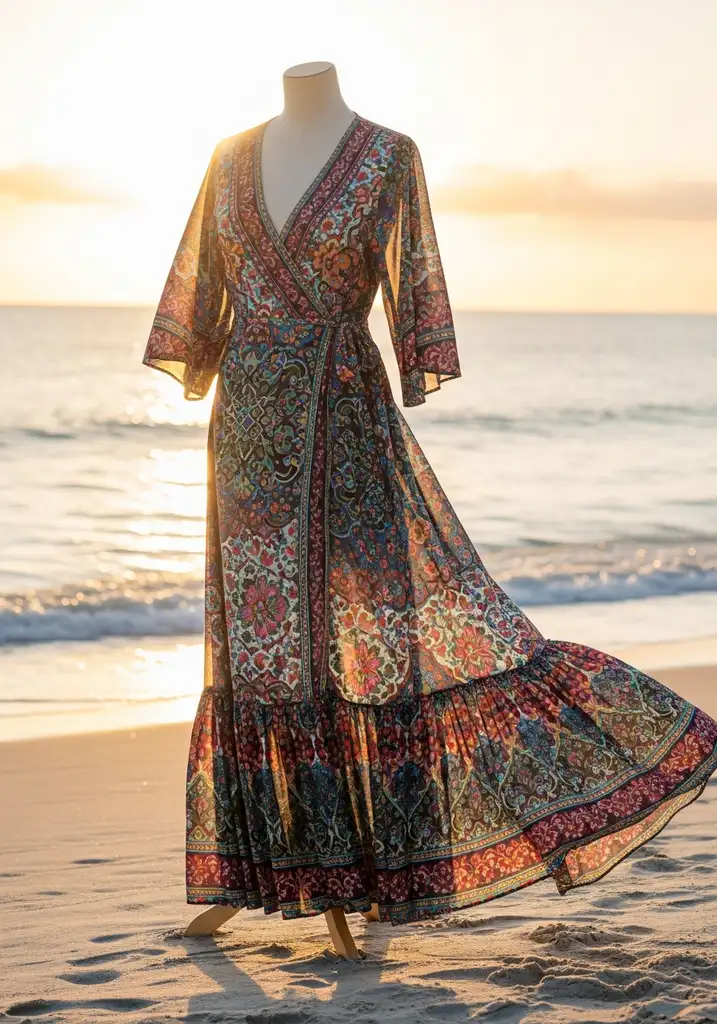 Boho maxi wrap dress for beach wedding