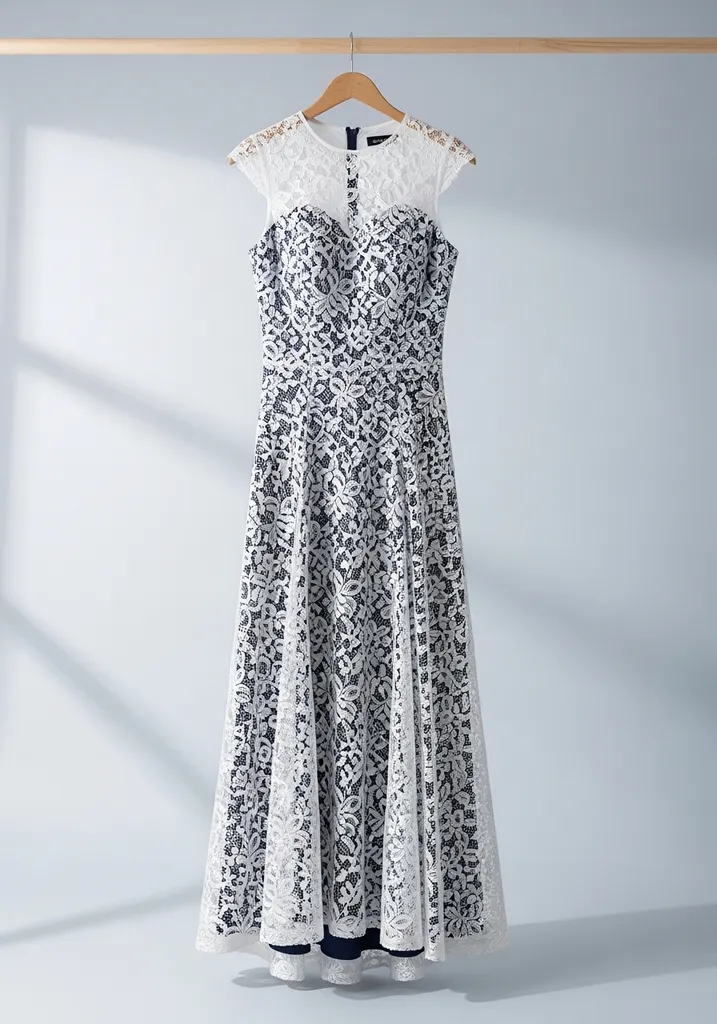 Navy blue cap sleeve lace maxi dress
