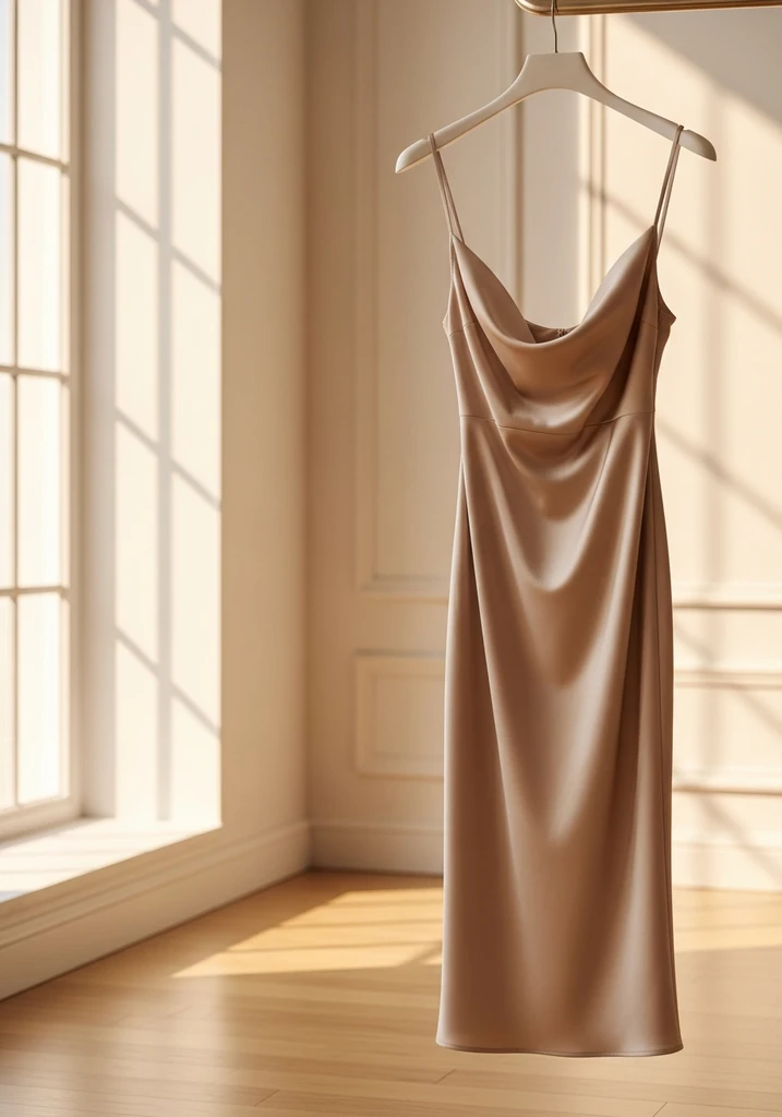 Champagne satin bias cut dress