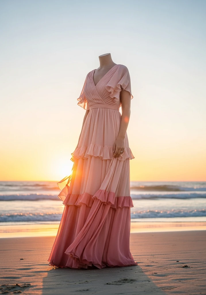 31 Best Sunset Ombre Summer Wedding Guest Dresses 3 Peach and coral tiered chiffon maxi dress