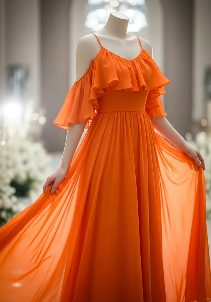 Cold shoulder chiffon ruffle dress