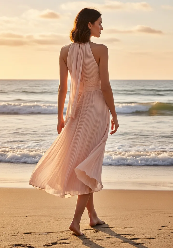 19 Best Chiffon Summer Wedding Guest Dresses 3 Halter neck chiffon midi dress in peach