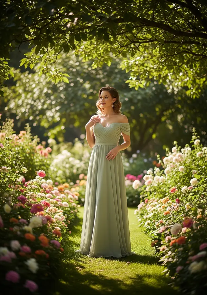 21 Off Shoulder Summer Wedding Guest Dresses 2 Sage green off shoulder chiffon maxi dress for wedding guest
