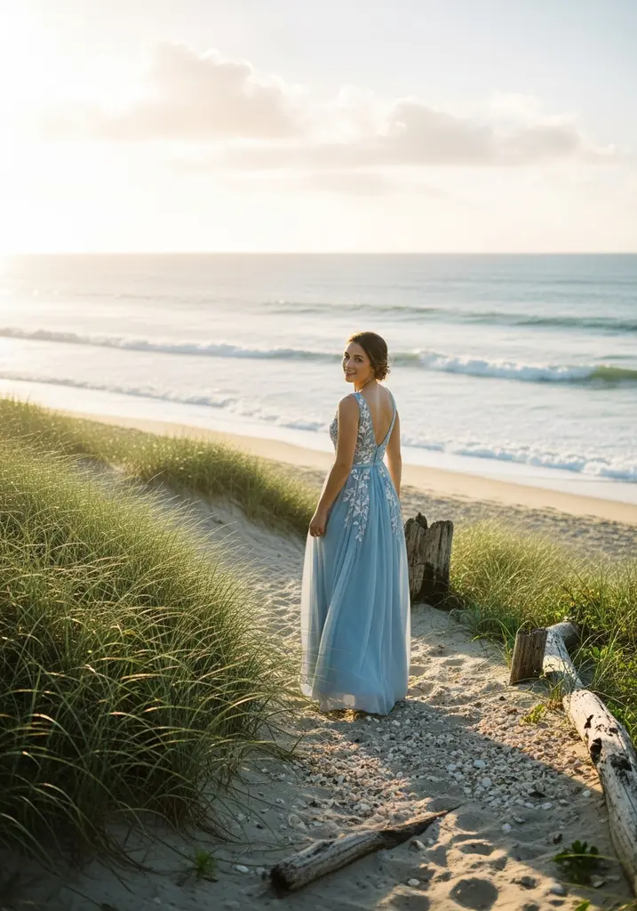 23 Light Blue Dresses for Wedding Guests 13 Light blue Embroidered Chiffon Maxi dress with Halter neckline, bohemian elegance.