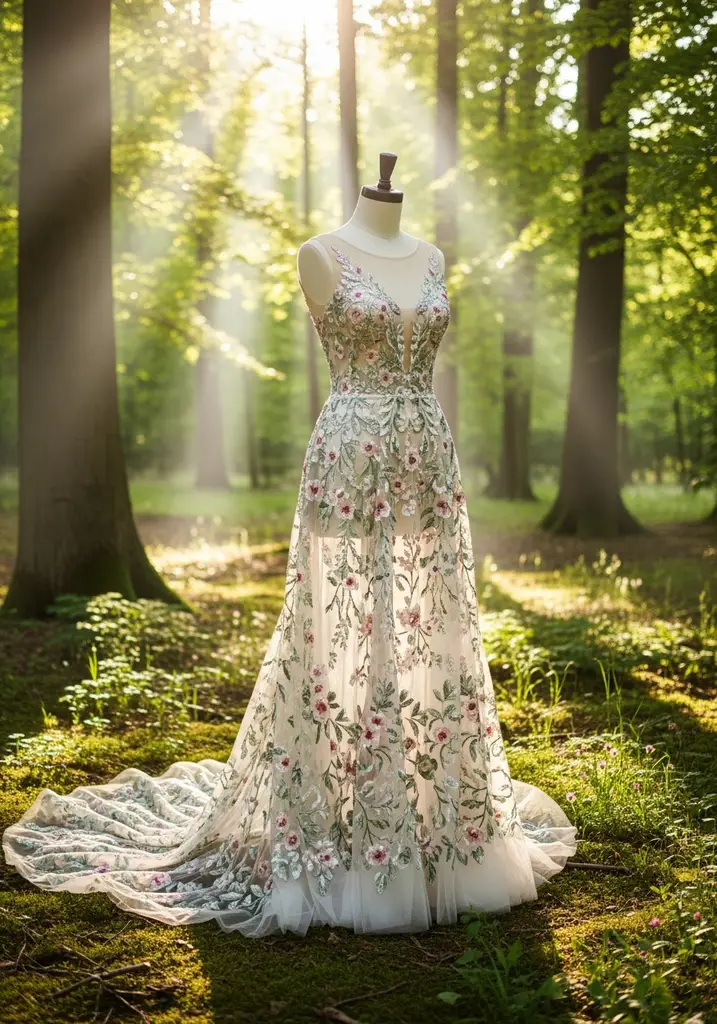 17 Garden Party Wedding Guest Dresses for Every Style 7 Embroidered tulle ball gown for formal garden wedding