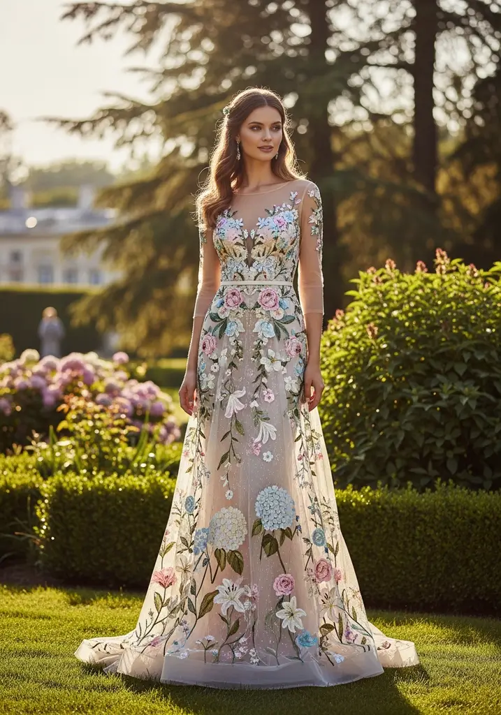 25 Floral Print Summer Wedding Guest Dresses 21 embroidery-on-tulle
