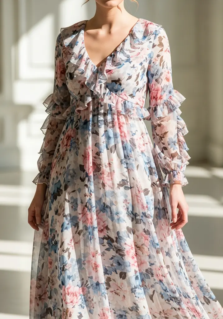 Empire waist georgette ruffle dress