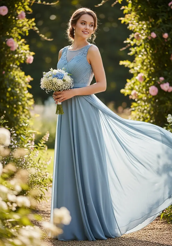 Blue empire waist maxi dress for a guest