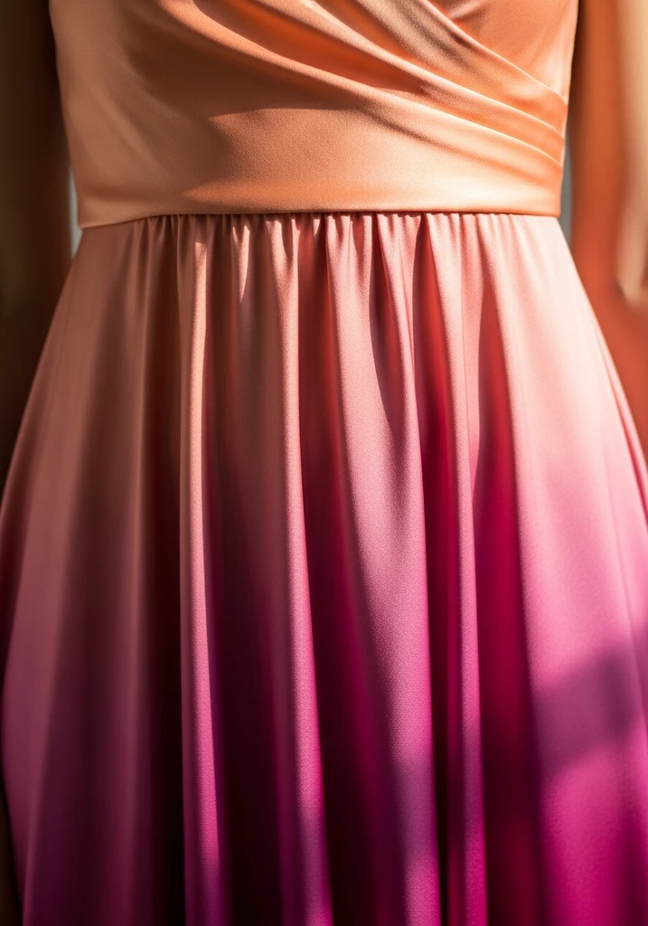 31 Best Sunset Ombre Summer Wedding Guest Dresses 10 Apricot and magenta silk empire waist dress