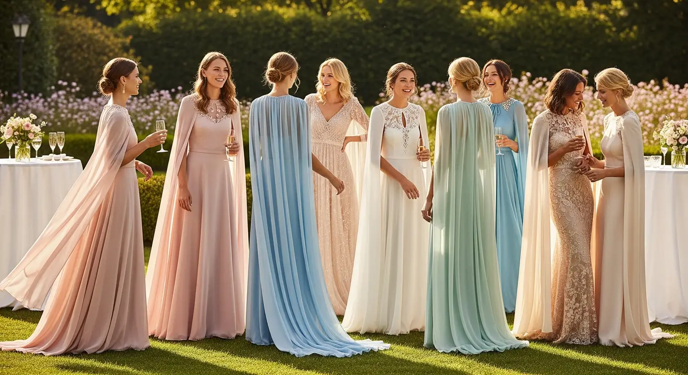 21 Cape Summer Wedding Guest Dresses for Elegant Style 1 Wedding guests in elegant cape dresses