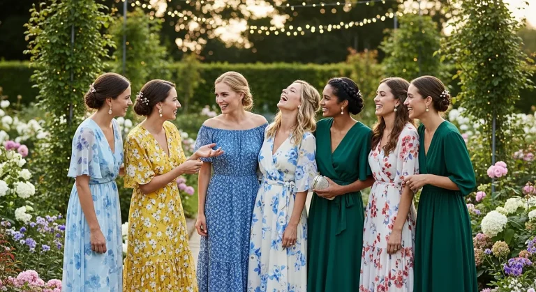 25 Midi Summer Wedding Guest Dresses for Every Style 64 Group of women in summer midi wedding guest dresses