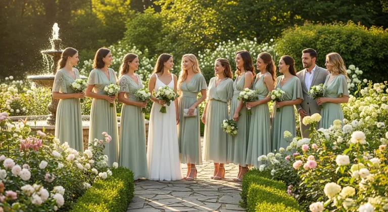 17 Sage Green Summer Wedding Guest Dresses 34 Group of wedding guests in sage green summer dresses