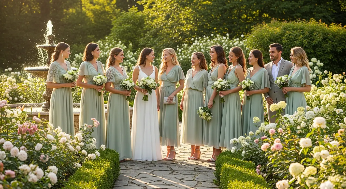 17 Sage Green Summer Wedding Guest Dresses 1 Group of wedding guests in sage green summer dresses