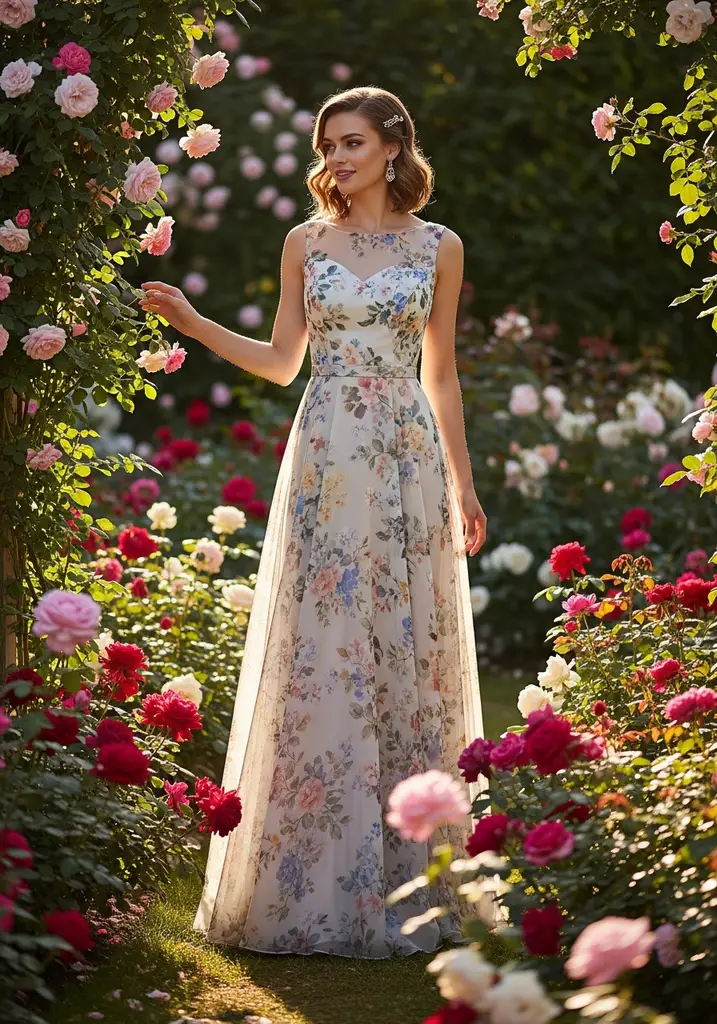 Floral chiffon A-line maxi dress for wedding guest