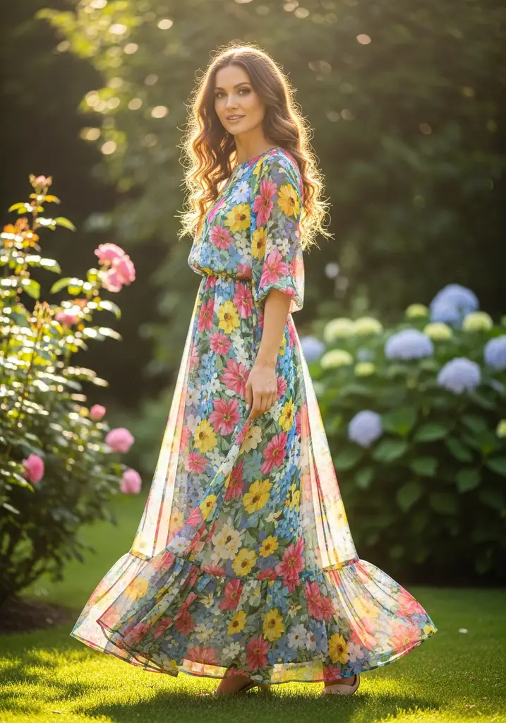 29 Drop Waist Summer Wedding Guest Dresses 2 Floral chiffon maxi dress with drop waist
