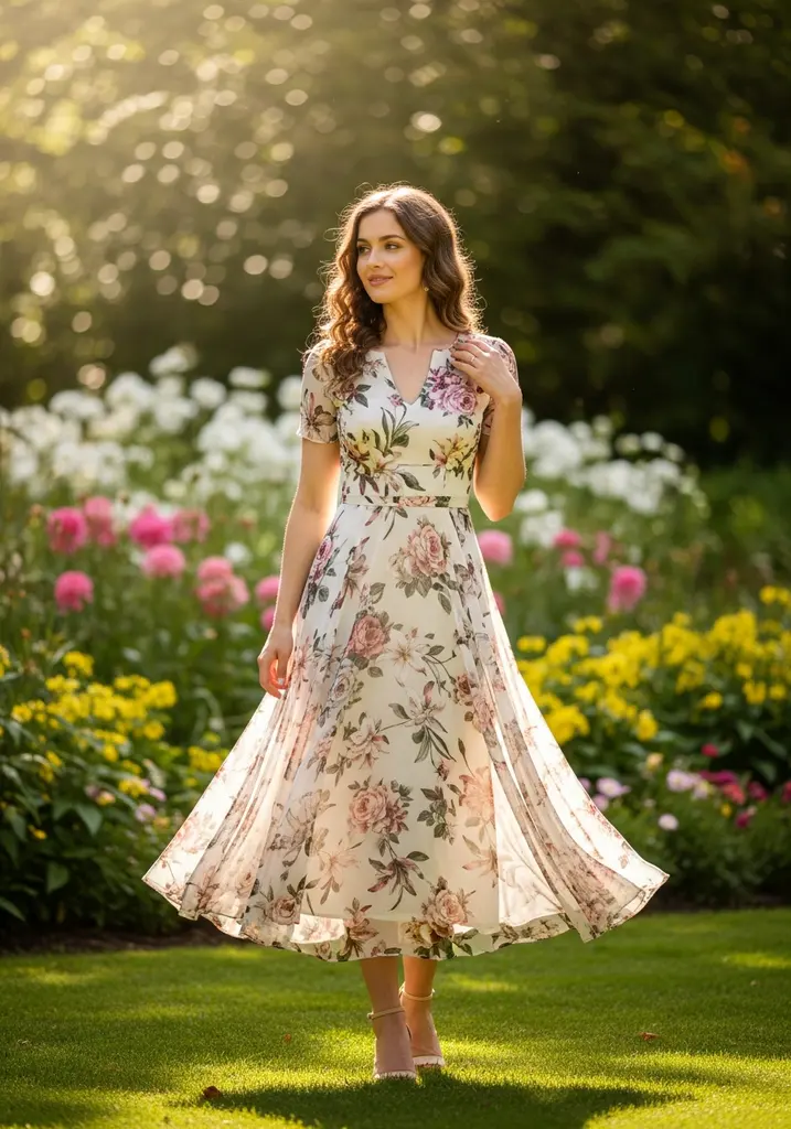 27 Summer Wedding Guest Dress Ideas for Every Venue 2 Floral chiffon midi dress for summer wedding guest
