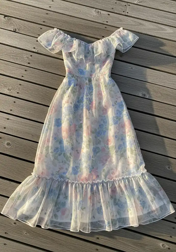 21 Off Shoulder Summer Wedding Guest Dresses 3 Floral organza off shoulder midi dress with ruffles