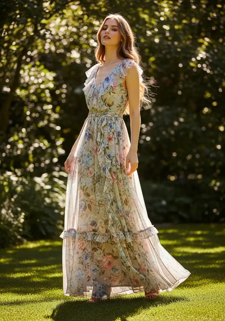 19 Best Chiffon Summer Wedding Guest Dresses 2 Floral chiffon maxi dress for summer wedding guest