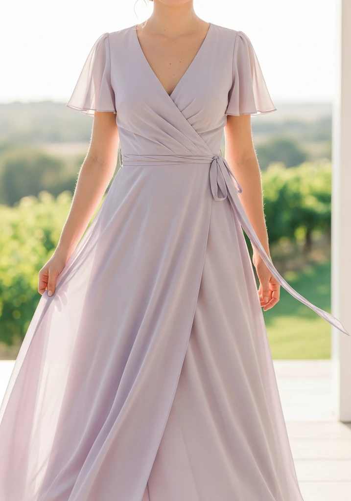 Flutter sleeve wrap dress in lavender