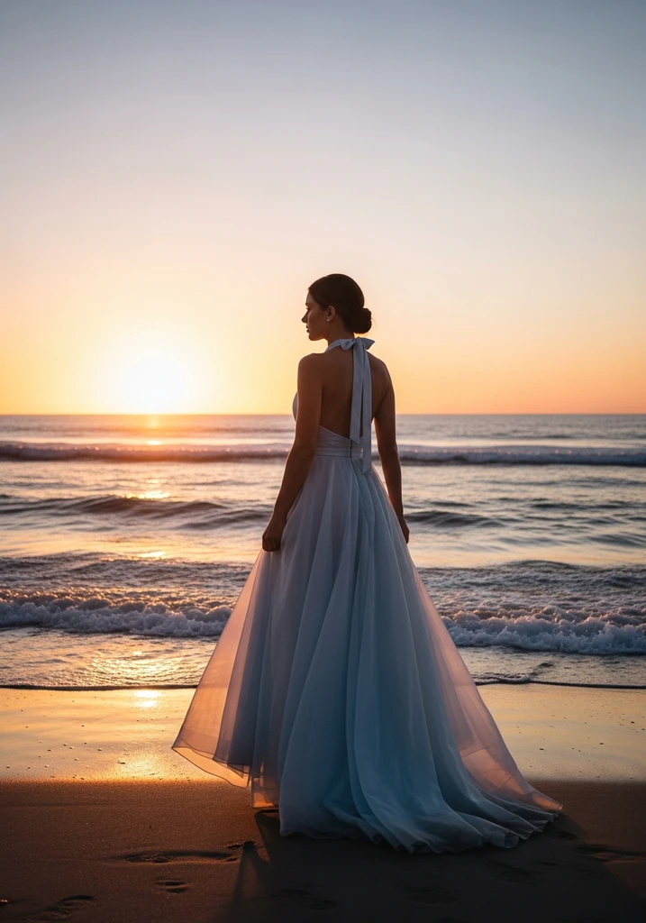 Halter neck organza maxi dress for beach wedding