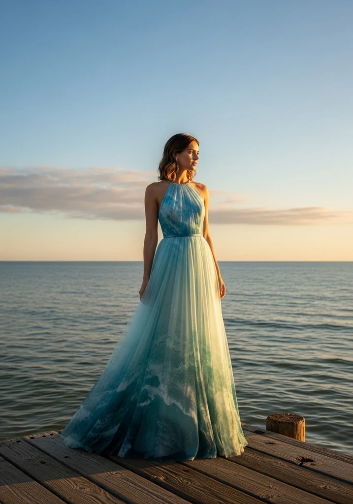 21 Tropical Print Summer Wedding Guest Dresses 9 Halter Neck Tulle dress with ocean inspired prints, ideal for beach weddings