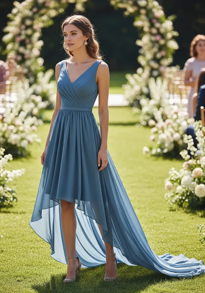 19 Best Chiffon Summer Wedding Guest Dresses 8 High low hem blue chiffon guest dress