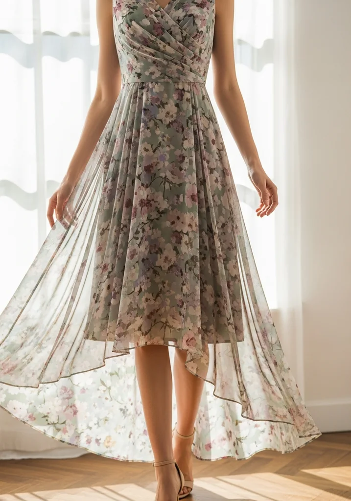 25 Midi Summer Wedding Guest Dresses for Every Style 14 High-low hem floral chiffon midi dress