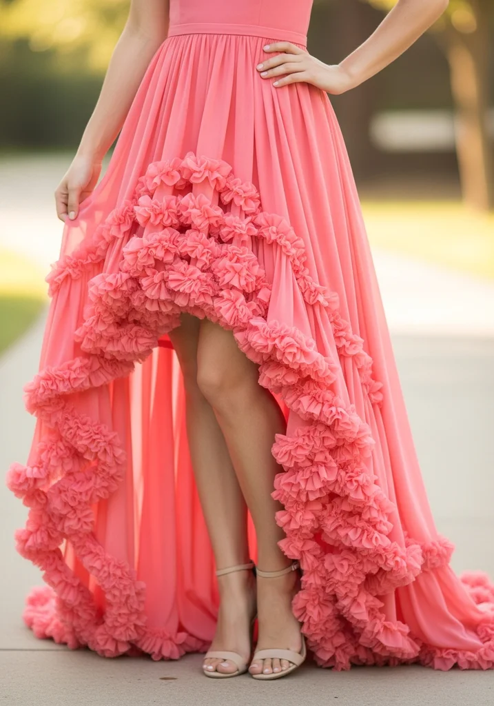 Coral high-low hemline dress for wedding