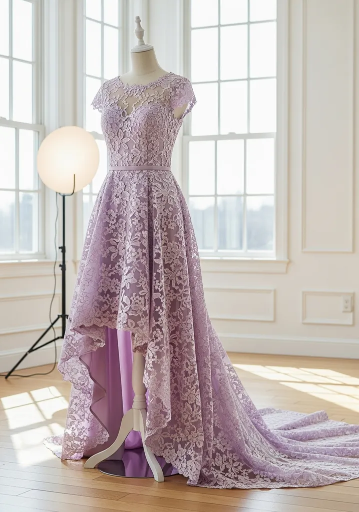 21 Lilac Summer Wedding Guest Dresses for Every Style 16 Lilac high low lace dress for summer wedding guest