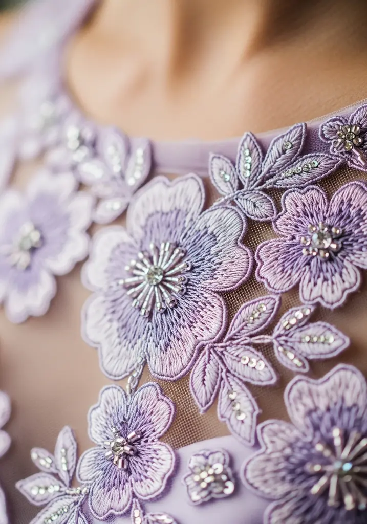 21 Lilac Summer Wedding Guest Dresses for Every Style 12 Lilac dress with illusion neckline and embroidery